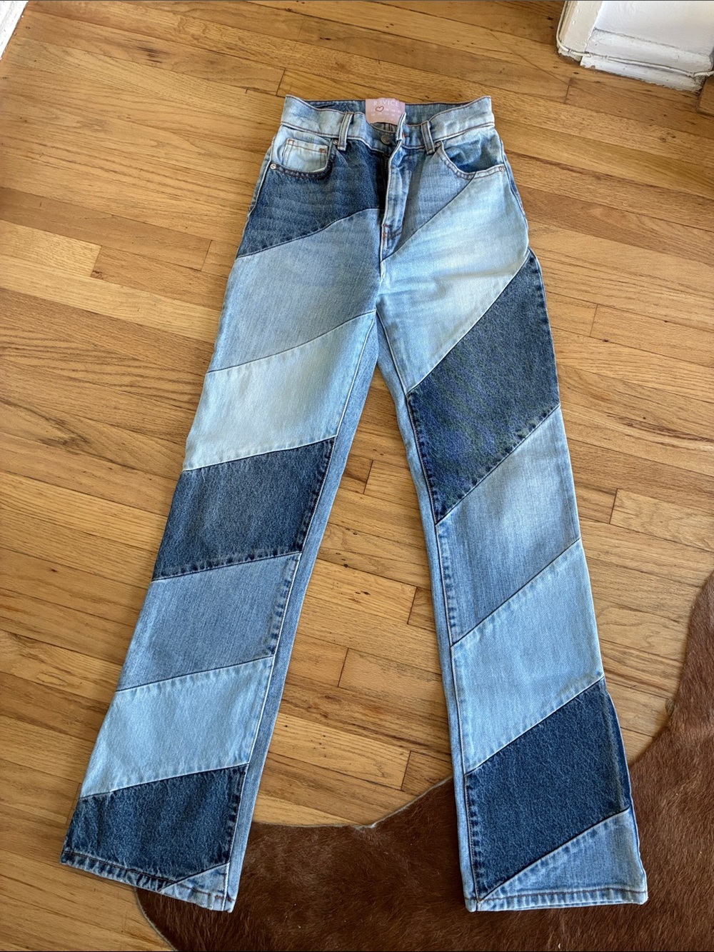 REVICE Two-Tone Patchwork Light and Dark Blue Flare Jeans size 24